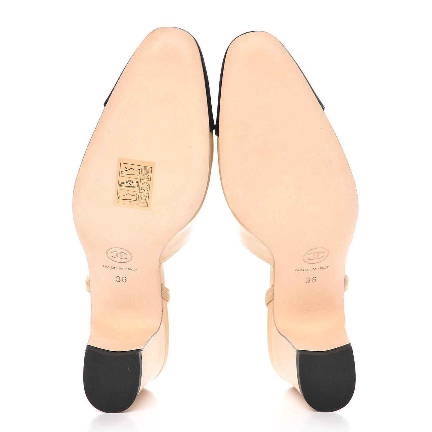 Goatskin Grosgrain Cap Toe CC Slingback Pumps 36 Beige Black