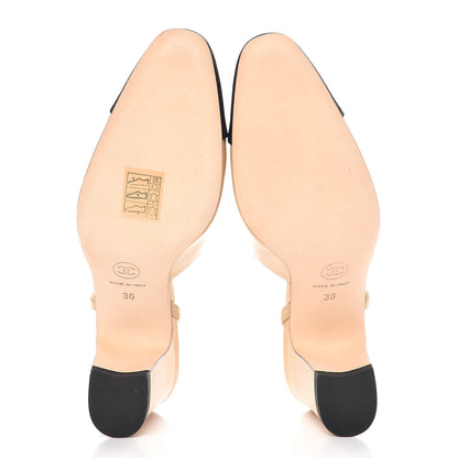 Chanel Goatskin Grosgrain Cap Toe CC Slingback Pumps 36 Beige Black 5 of 9