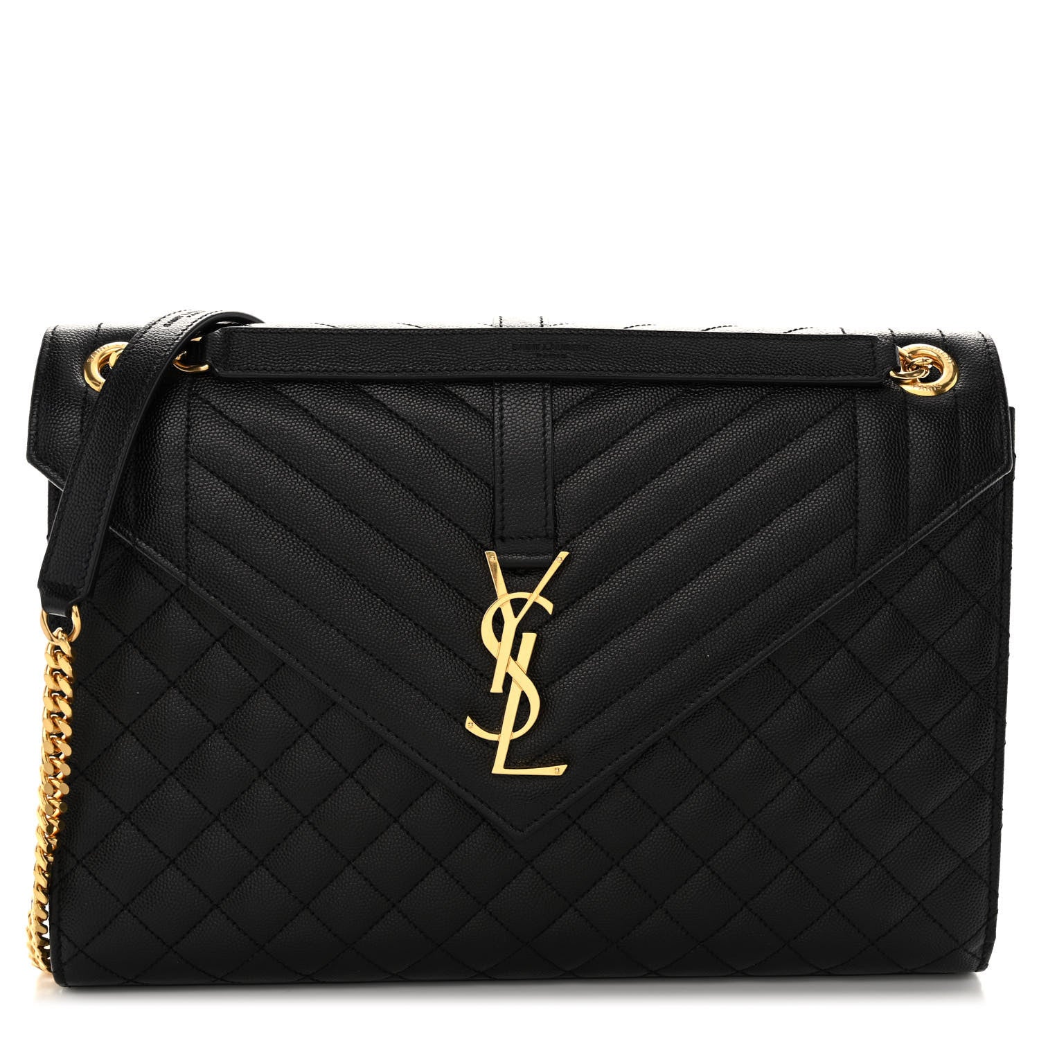 Saint Laurent Grain De Poudre Textured Mixed Matelasse Large Triquilt Monogram Satchel Black 1 of 11
