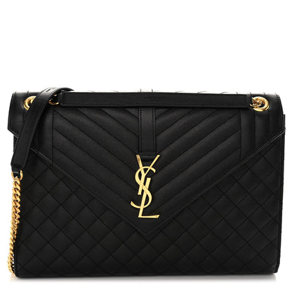 Saint Laurent Grain De Poudre Textured Mixed Matelasse Large Triquilt Monogram Satchel Black 1 of 11