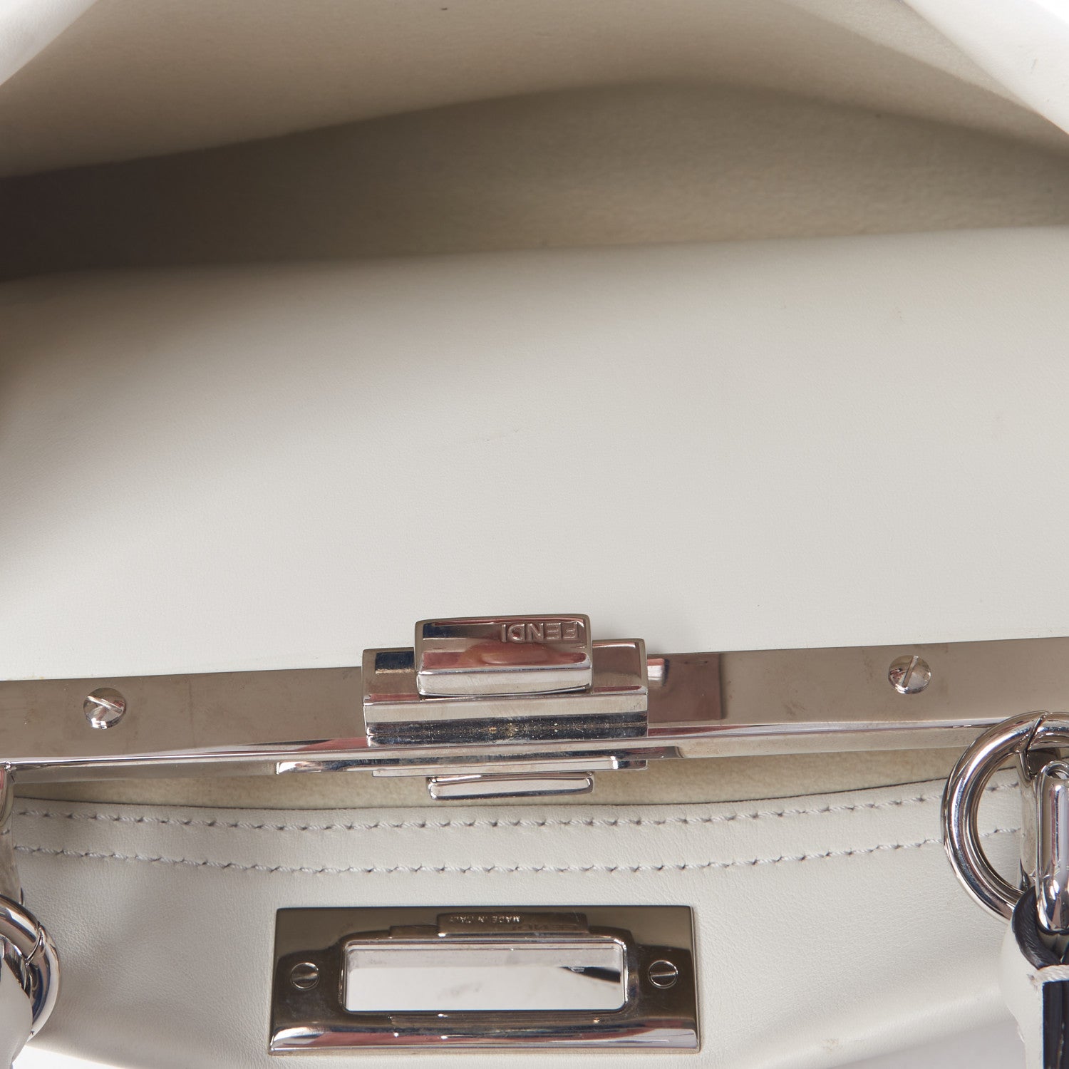 Fendi Vitello Seta Century Nappa Whipstitch Medium Peekaboo Iconic Satchel White 6 of 9