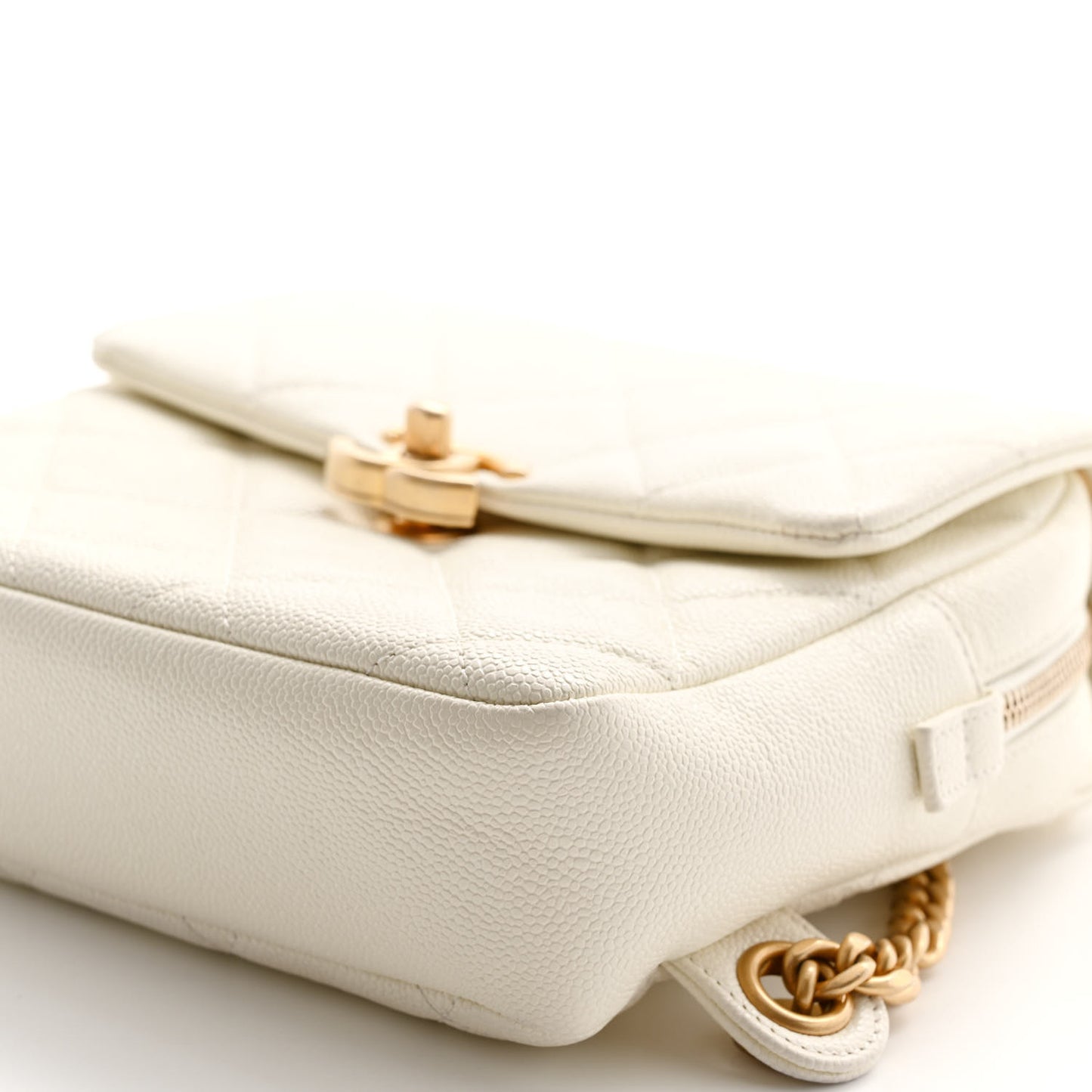Shiny Caviar Quilted Chain Melody Backpack White