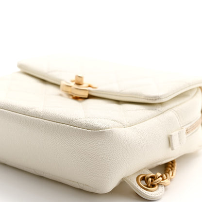 Chanel Shiny Caviar Quilted Chain Melody Backpack White 10 of 10