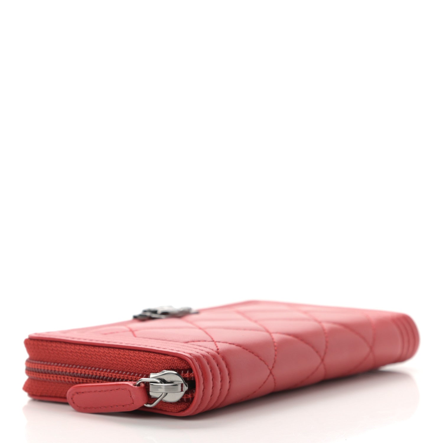 Chanel Lambskin Quilted Boy Zip Around Coin Purse Wallet Red 4 of 9