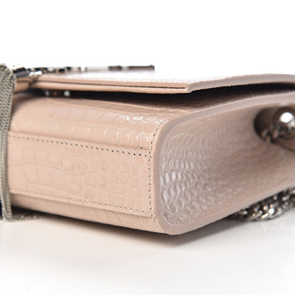 Saint Laurent Calfskin Crocodile Embossed Small Classic Monogram Kate Tassel Satchel Rose Antic 9 of 10