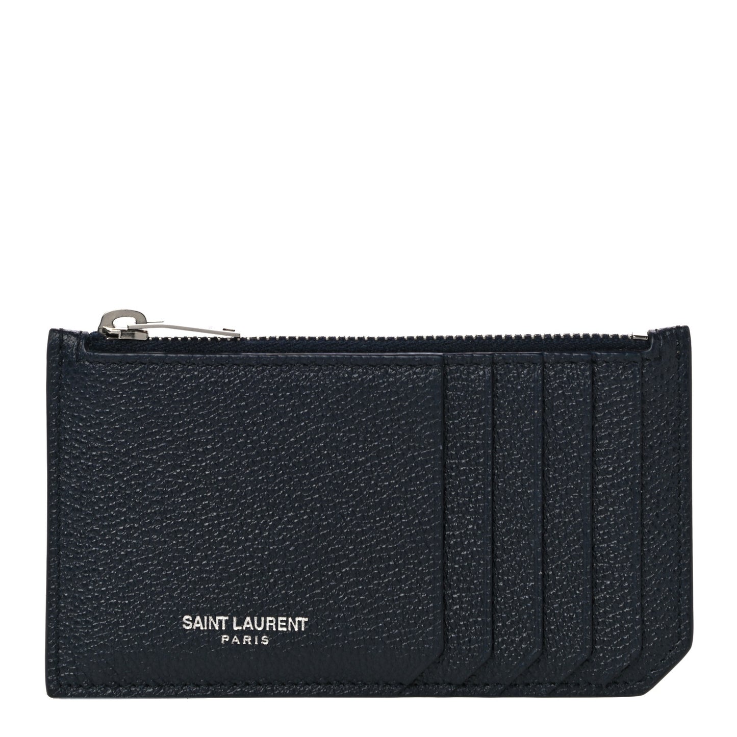 Grained Calfskin 5 Fragments Zip Pouch Card Holder Deep Marine