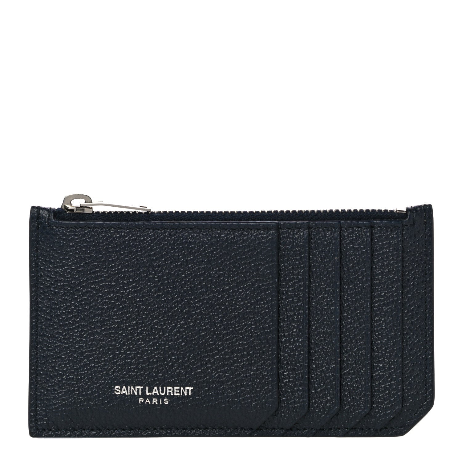 Saint Laurent Grained Calfskin 5 Fragments Zip Pouch Card Holder Deep Marine 1 of 9