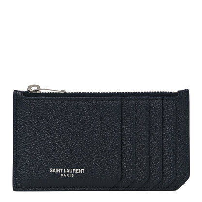 Saint Laurent Grained Calfskin 5 Fragments Zip Pouch Card Holder Deep Marine 1 of 9