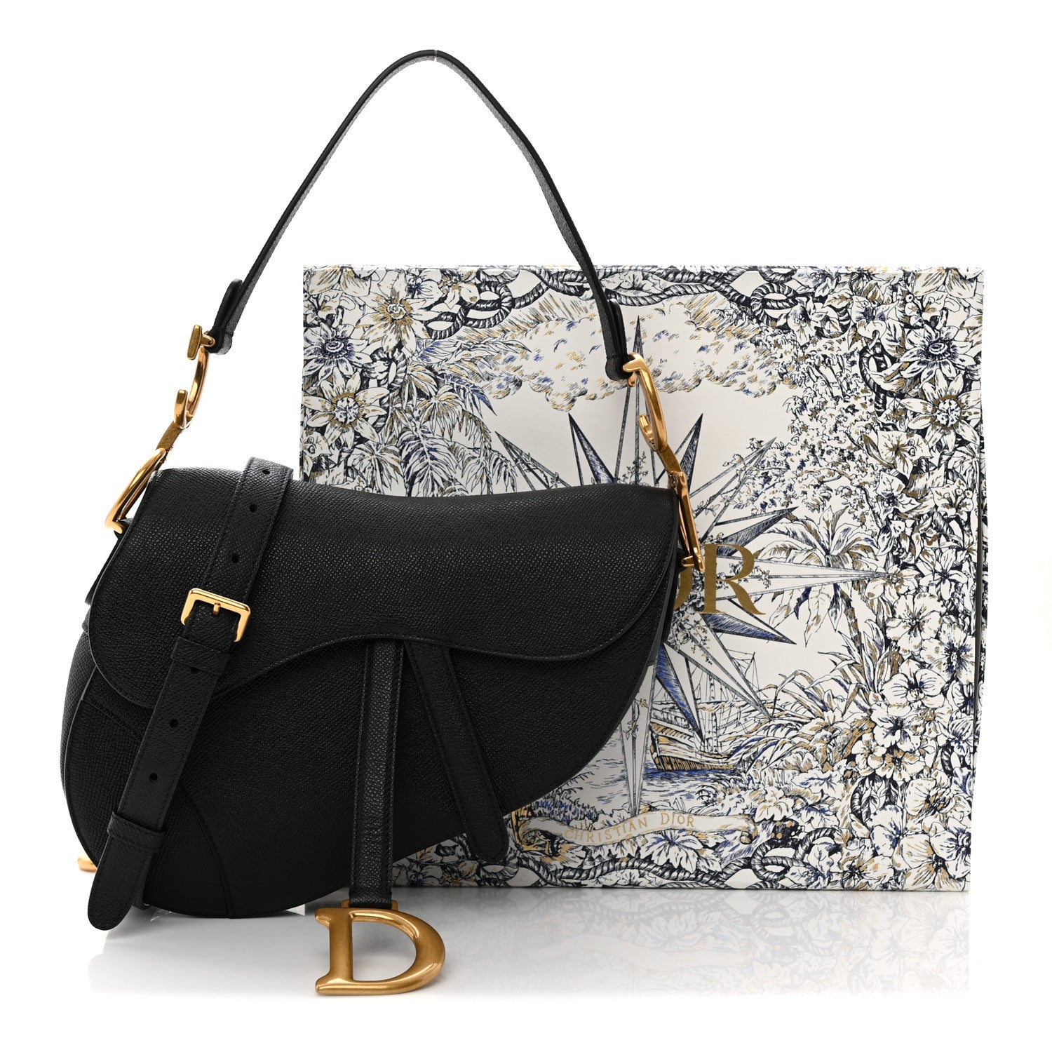 Christian Dior Grained Calfskin Saddle Bag With Strap Black 12 of 12