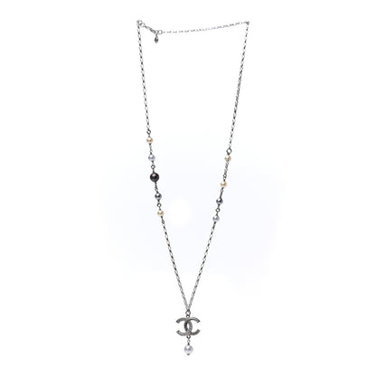 Chanel Crystal Pearl Twisted CC Drop Necklace Silver 3 of 5