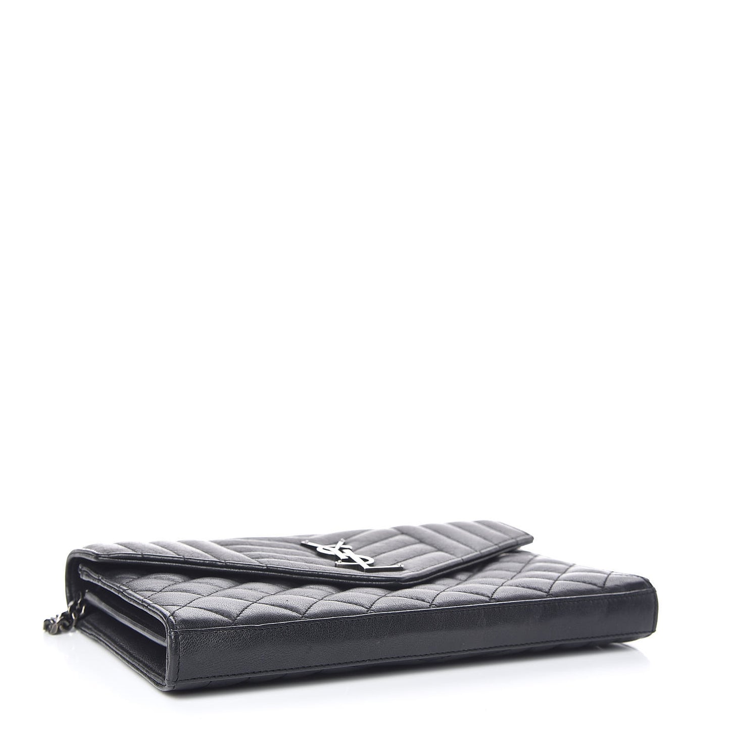 Sheepskin Tri-Quilt Monogram Envelope Chain Wallet Black