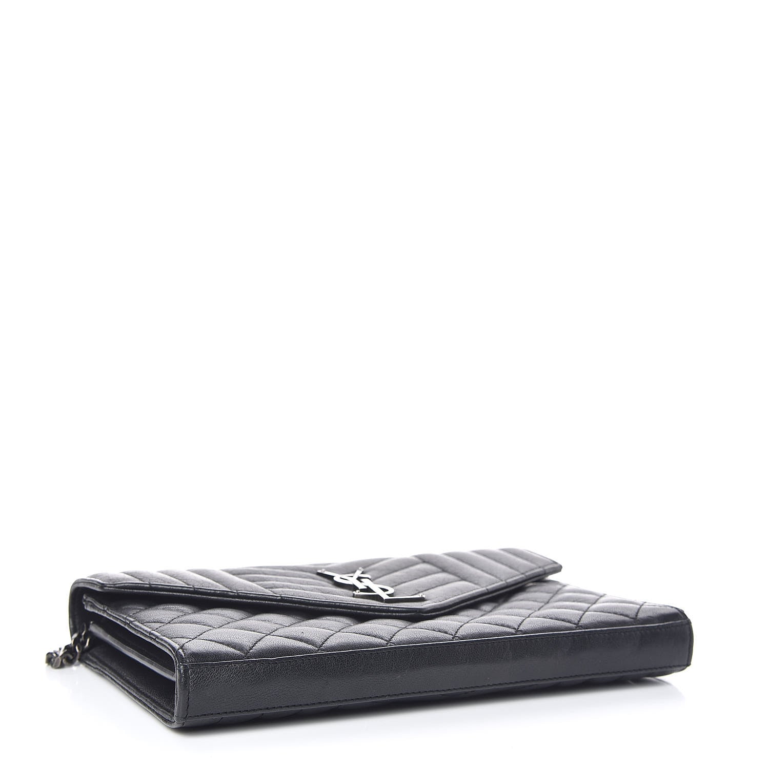 Saint Laurent Sheepskin Tri-Quilt Monogram Envelope Chain Wallet Black 4 of 10
