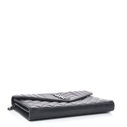Saint Laurent Sheepskin Tri-Quilt Monogram Envelope Chain Wallet Black 4 of 10