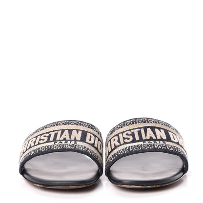 Christian Dior Canvas Embroidered Dway Mules Slide Sandals 38.5 Deep Blue 2 of 12