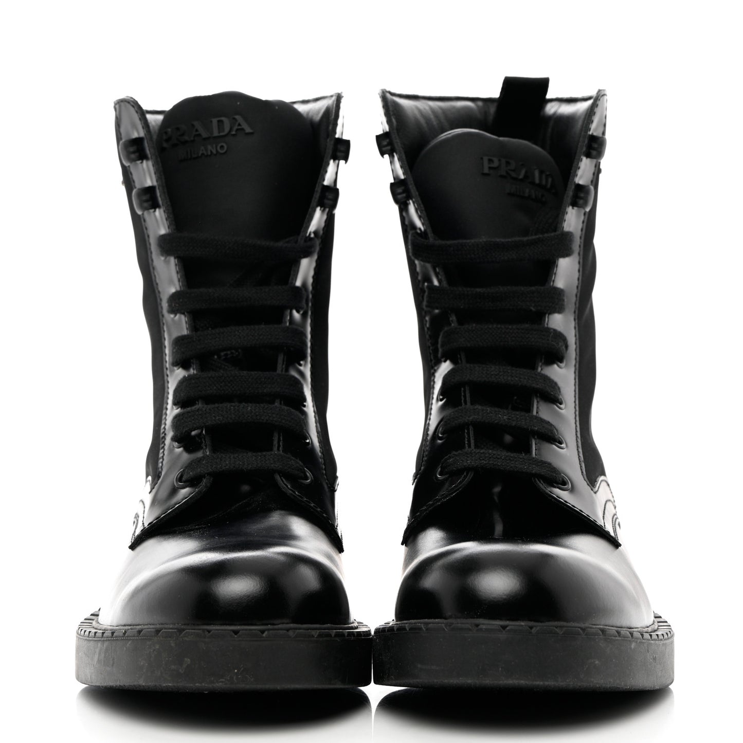 Spazzolato Re-Nylon Metal Triangle Logo Mens Combat Boots 8 Black