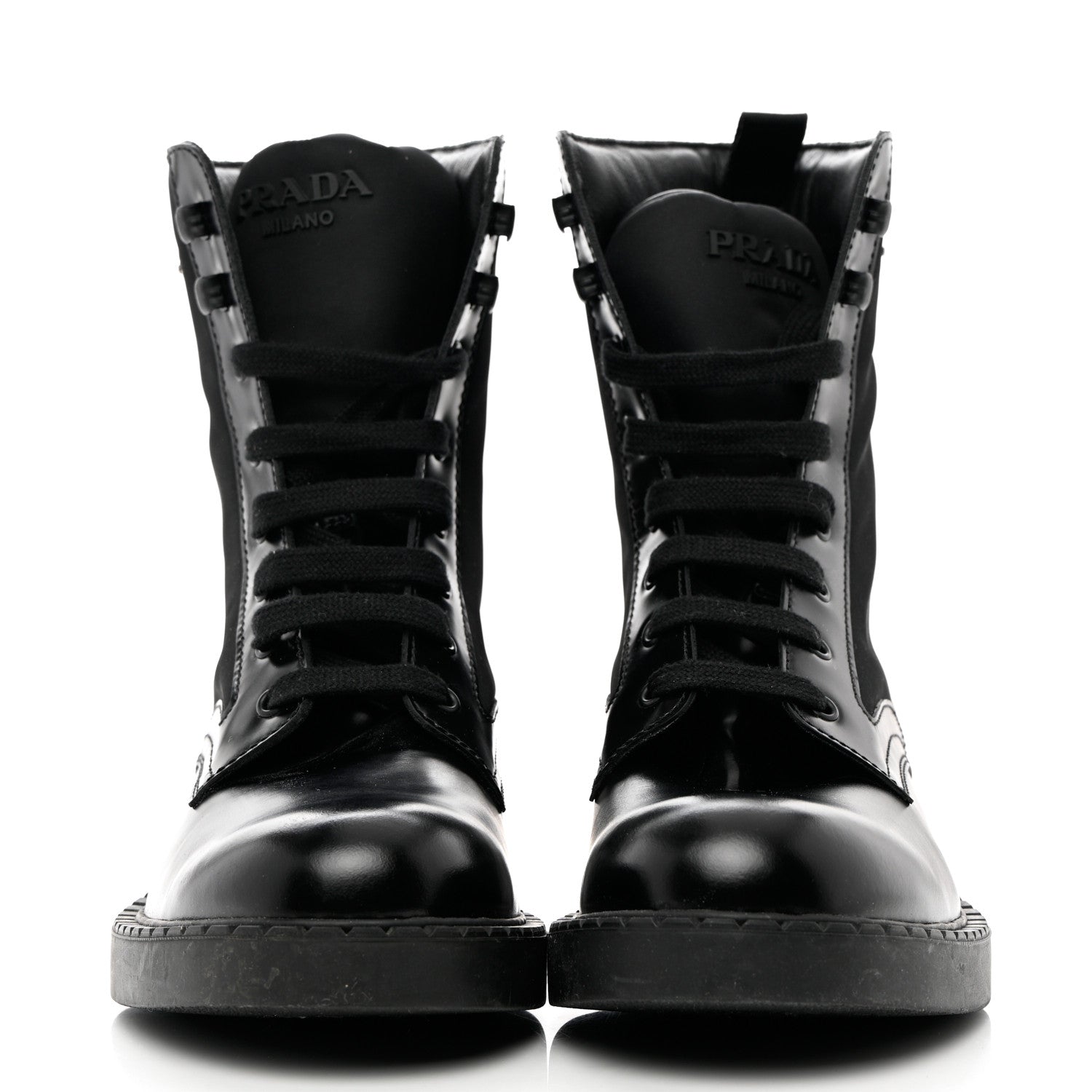Prada Spazzolato Re-Nylon Metal Triangle Logo Mens Combat Boots 8 Black 2 of 8