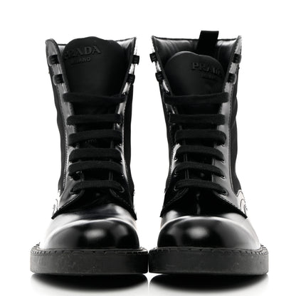 Prada Spazzolato Re-Nylon Metal Triangle Logo Mens Combat Boots 8 Black 2 of 8