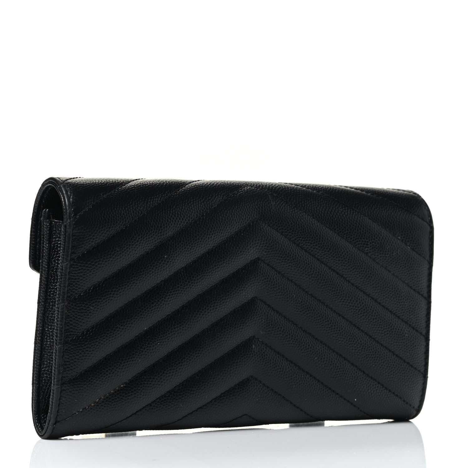Saint Laurent Grain De Poudre Matelasse Chevron Monogram Flap Wallet Black 2 of 4