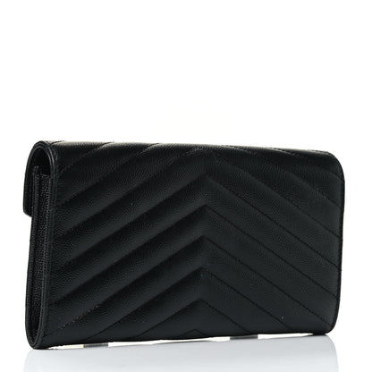 Saint Laurent Grain De Poudre Matelasse Chevron Monogram Flap Wallet Black 2 of 4