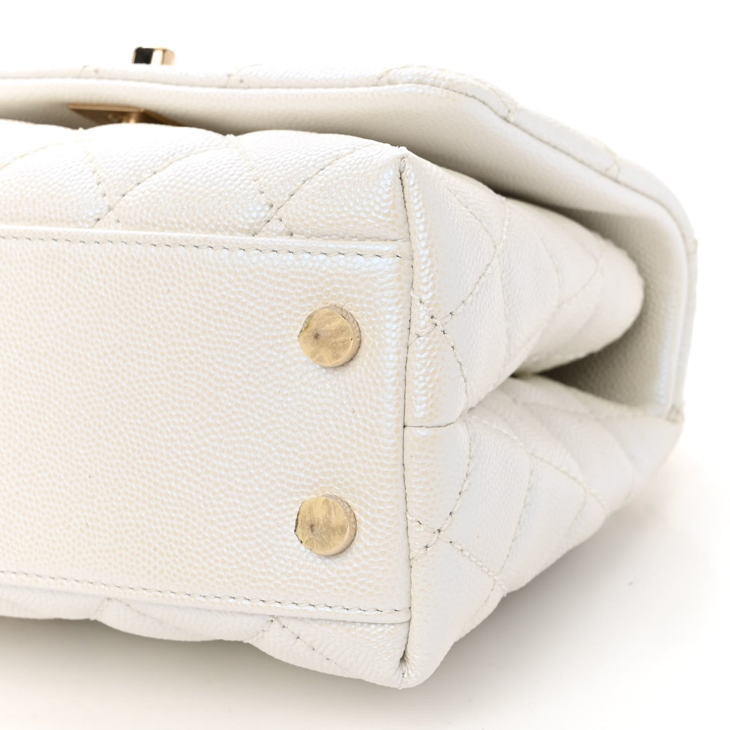 Iridescent Caviar Quilted Extra Mini Coco Handle Flap White