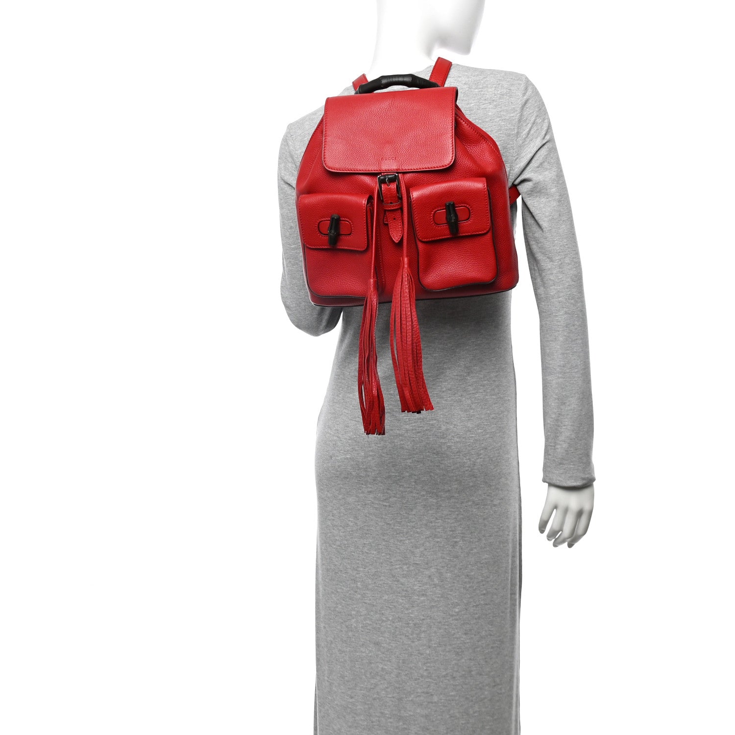 Gucci Cellarius Calfskin Medium Bamboo Backpack Hibiscus Red 2 of 10