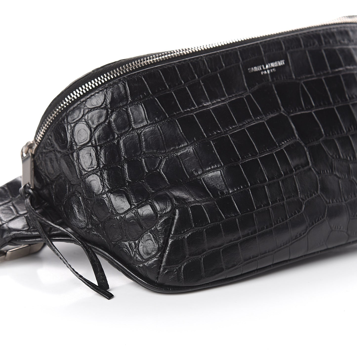 Calfskin Crocodile Embossed Monogram Belt Bag Black