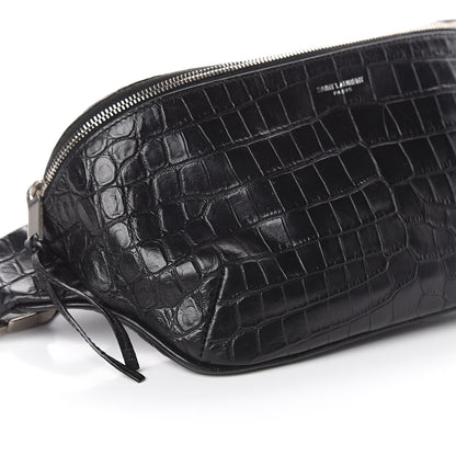 Saint Laurent Calfskin Crocodile Embossed Monogram Belt Bag Black 7 of 8