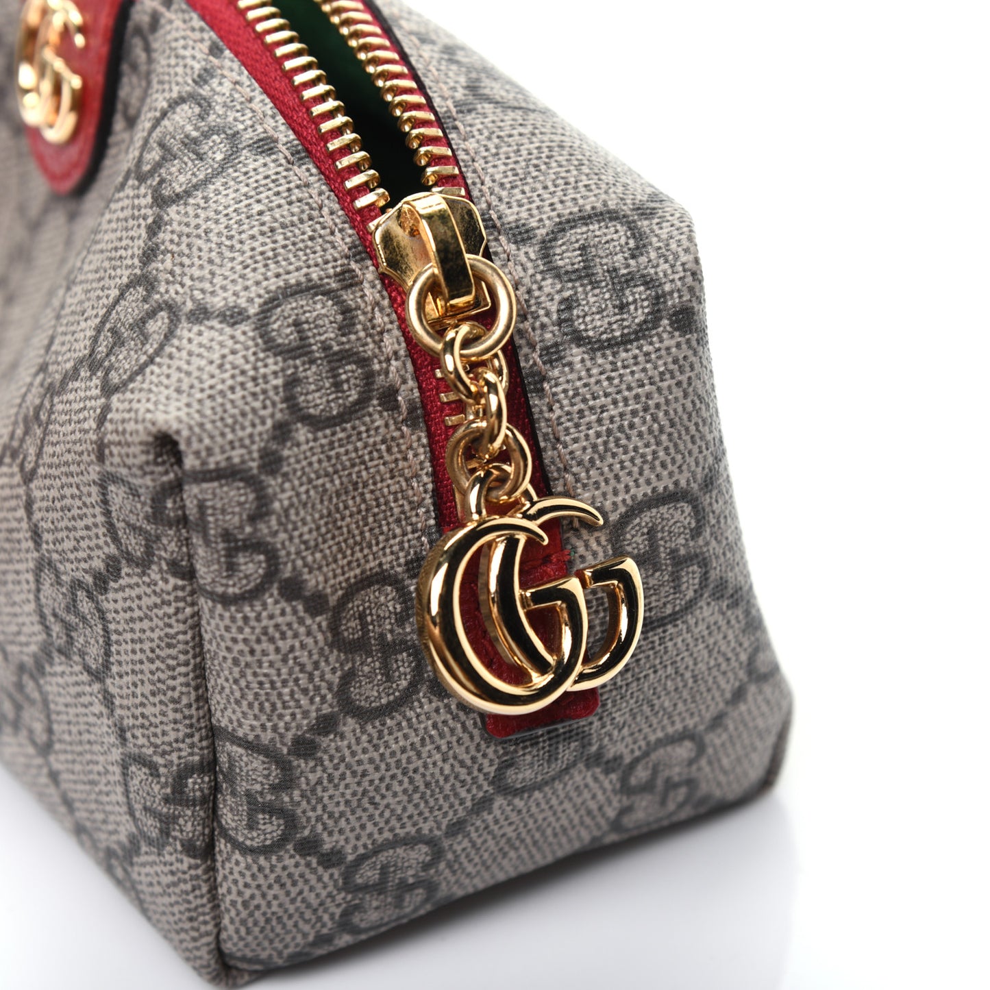 Soft GG Supreme Monogram Calfskin Small Ophidia Cosmetic Case Beige Ebony Hibiscus Red
