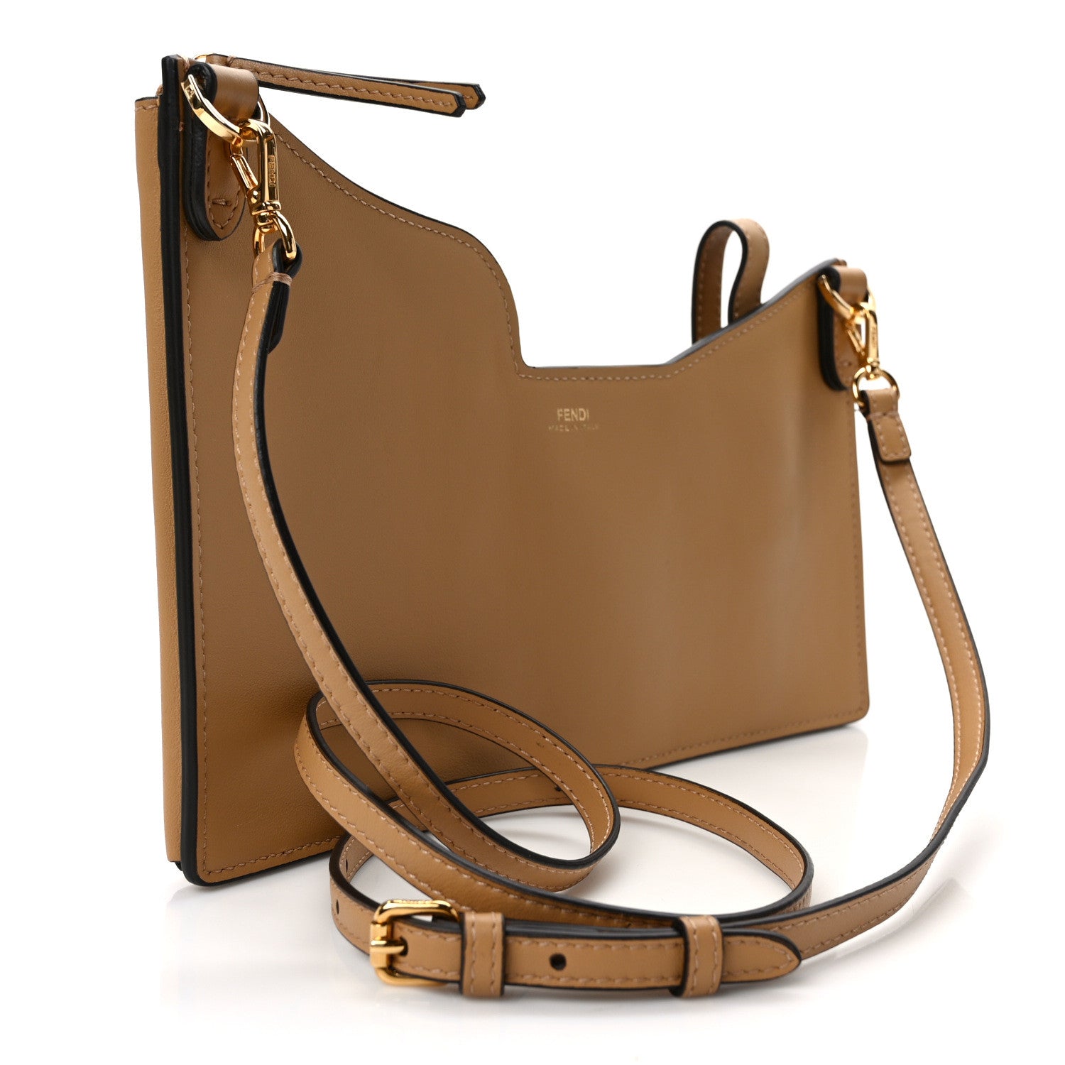 Fendi Vitello Grace Matte 3 Pocket Mini Crossbody Bag Miele Scuro 3 of 10