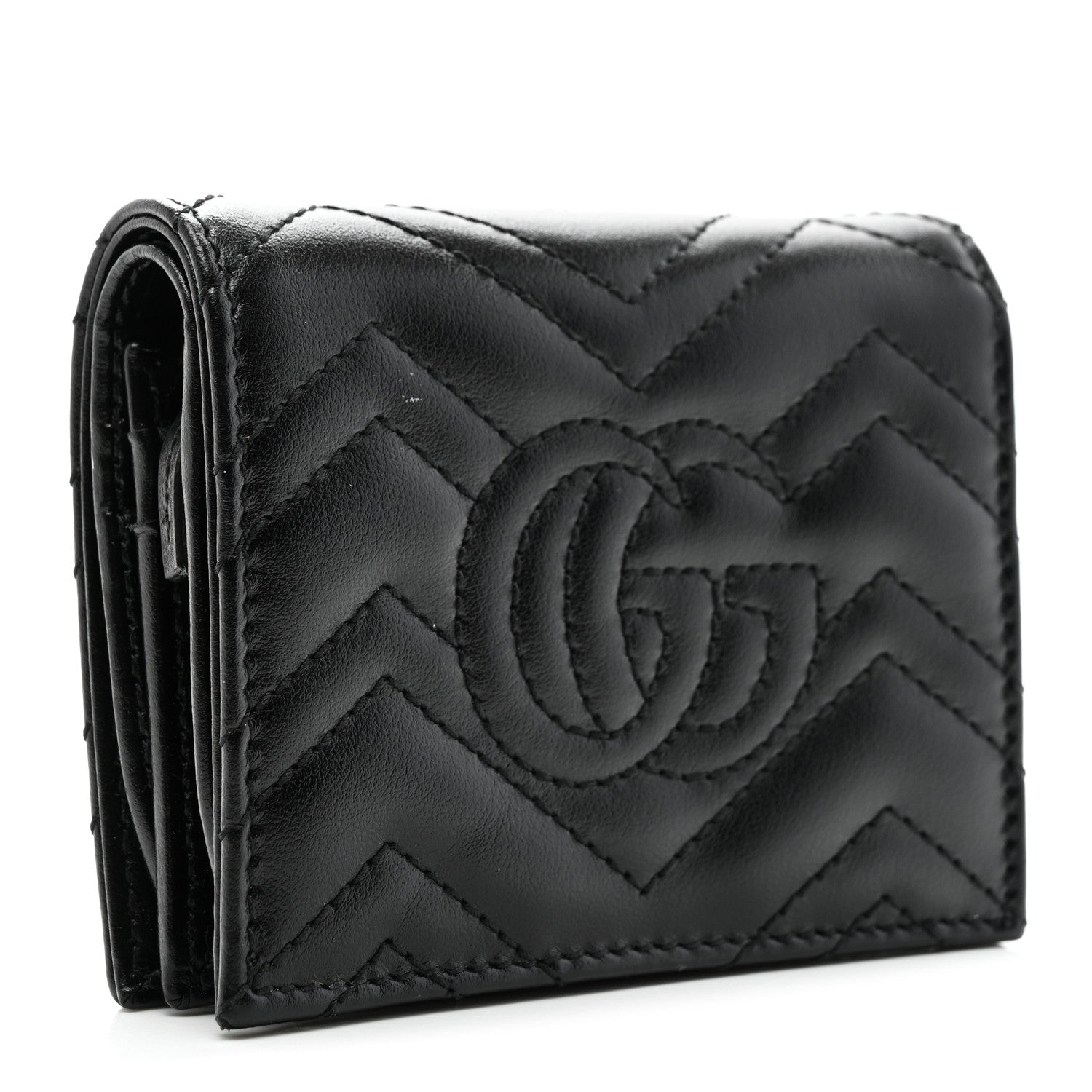 Gucci Calfskin Matelasse GG Marmont Card Case Wallet Black 3 of 8