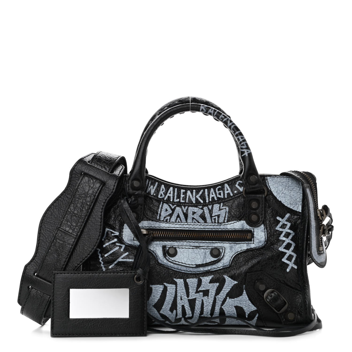 Balenciaga Agneau Arena Graffiti All Over Classic Hardware Mini City Black White 1 of 11