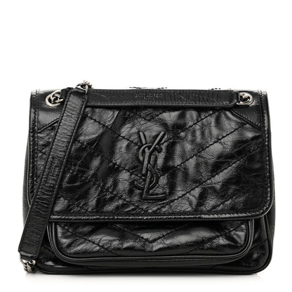 Saint Laurent Crinkled Calfskin Matelasse Monogram Baby Niki Chain Satchel Black 1 of 10