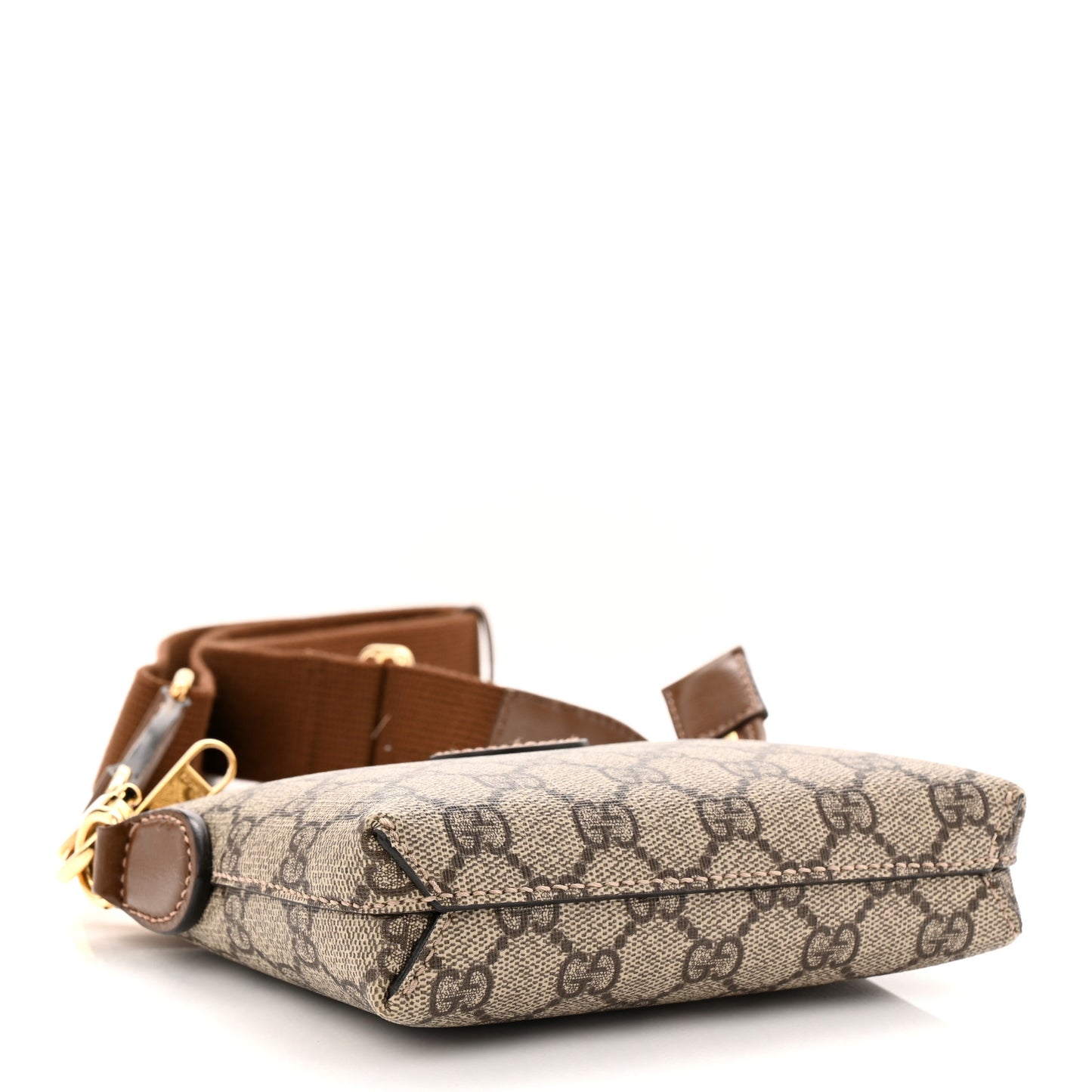 GG Supreme Monogram Azalea Calfskin Small Retro Interlocking G Wristlet Messenger Bag Beige Ebony Brown Sugar