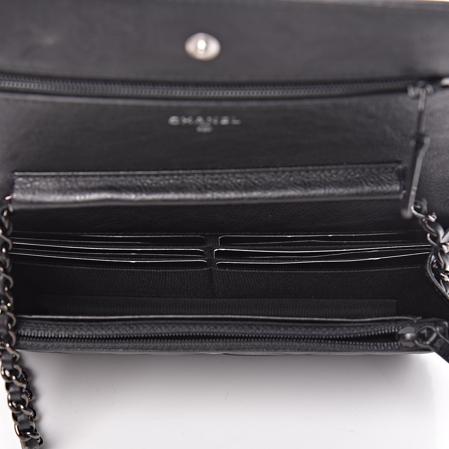 Chanel Crumpled Calfskin Quilted Wallet On Chain WOC So Black 5 of 14