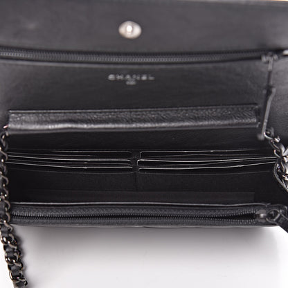 Chanel Crumpled Calfskin Quilted Wallet On Chain WOC So Black 5 of 14
