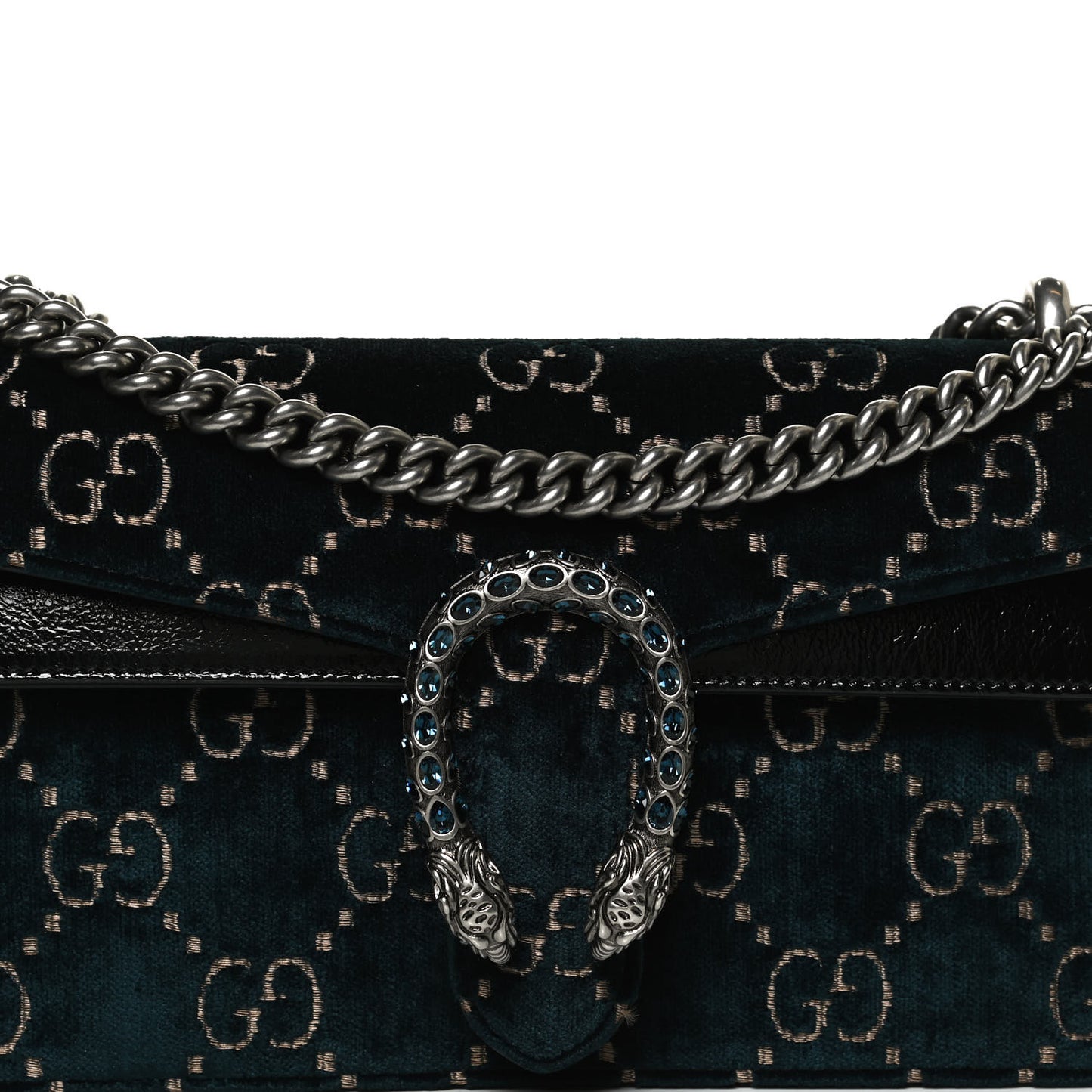 Velvet Skipper Crystal GG Monogram Small Dionysus Shoulder Bag Blue Beige Black