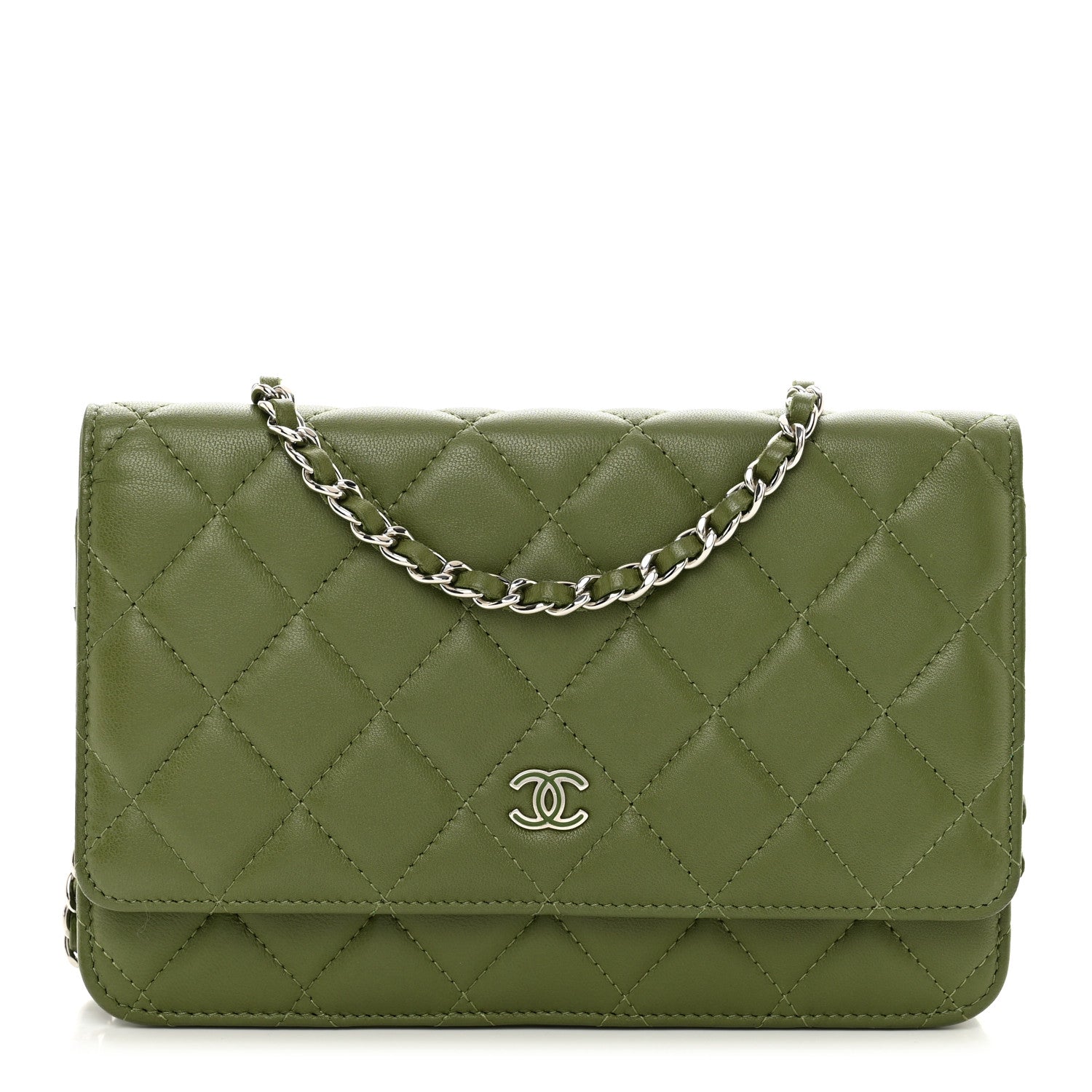 Chanel Lambskin Quilted Wallet On Chain WOC Green 1 of 12