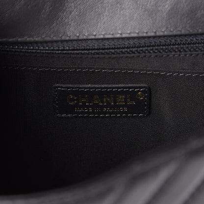 Chanel Calfskin Chevron Quilted Top Handle Flap Black 6 of 11