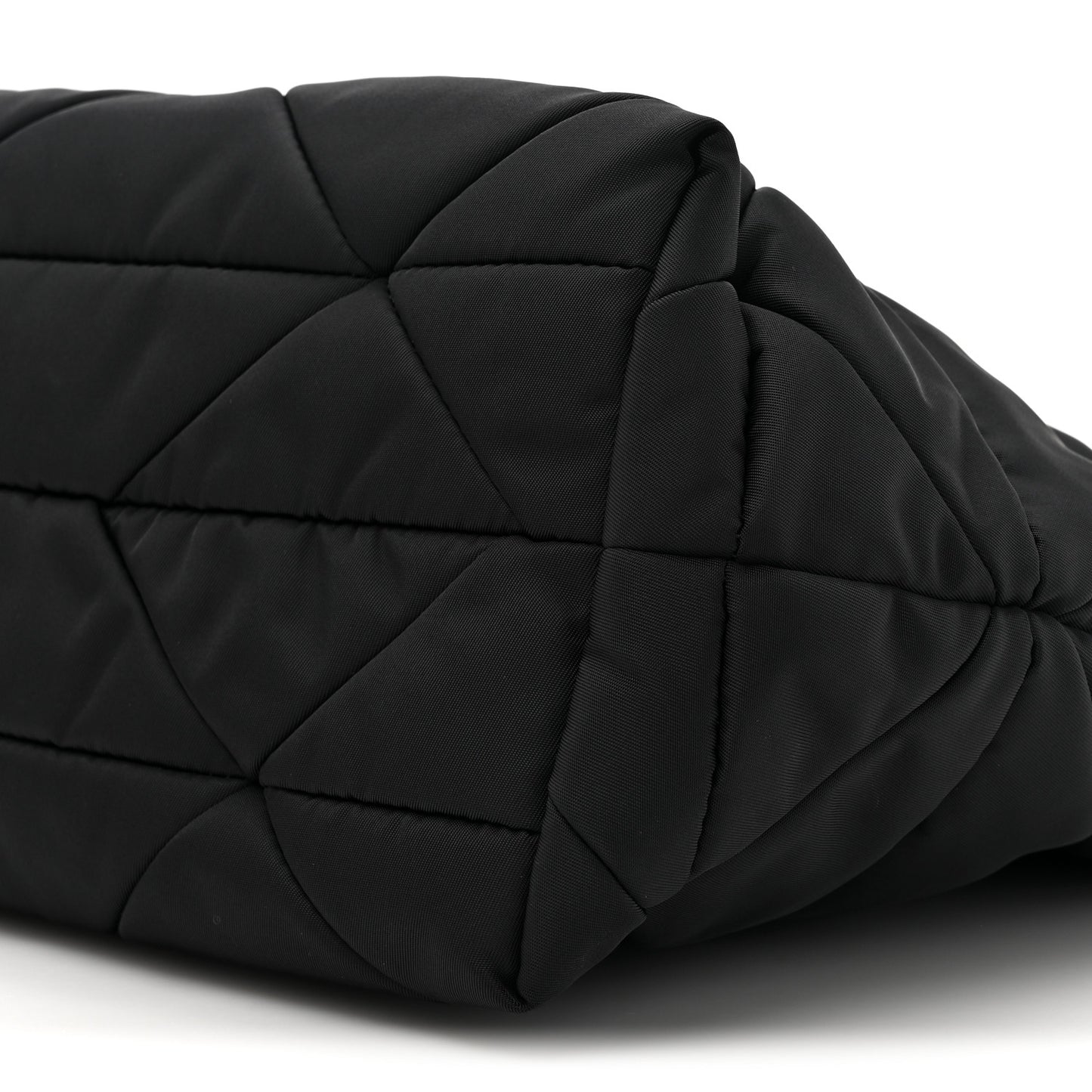 Re-Nylon Nappa Triangle Quilted Padded Double Handled Zip Pocket Tote Black
