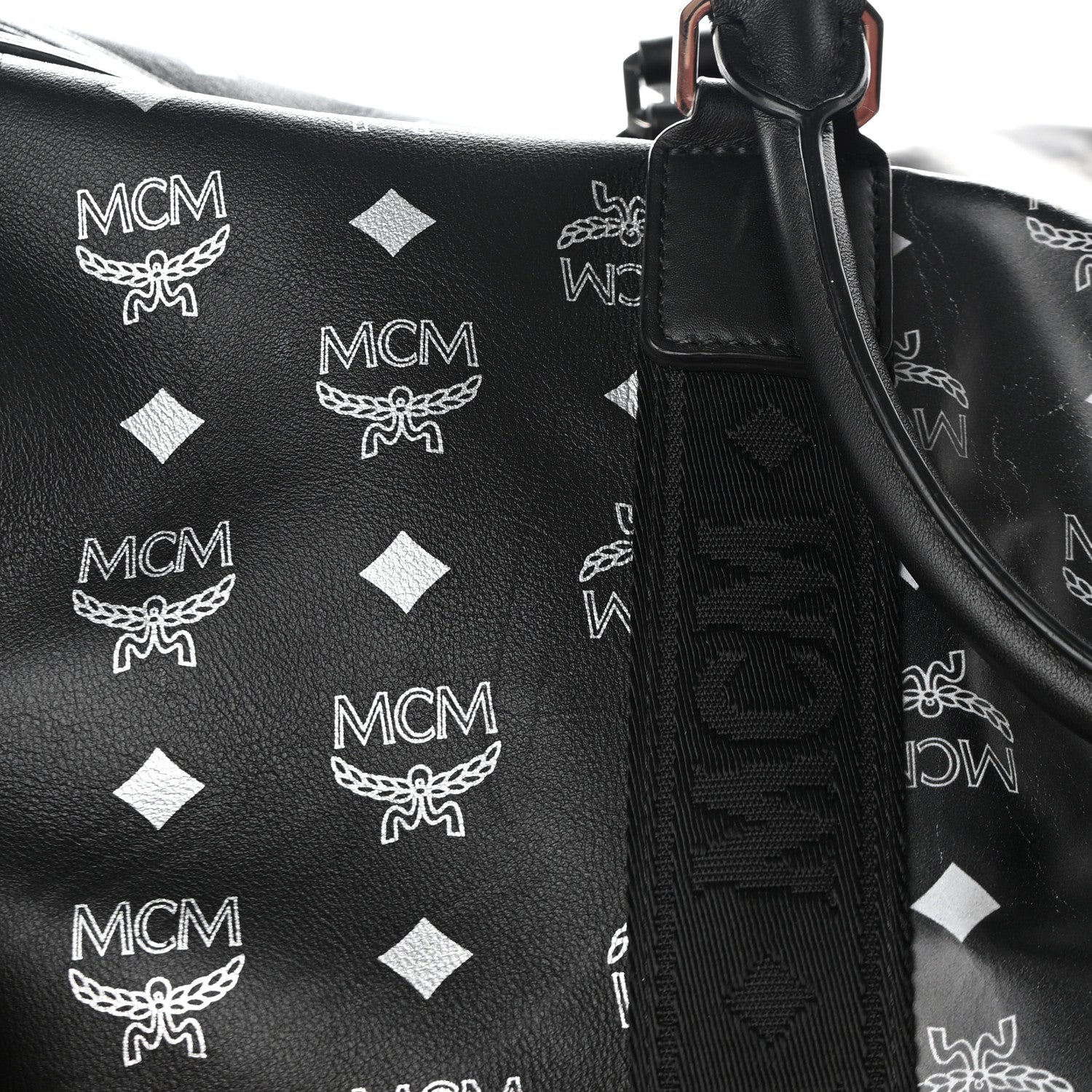 MCM Visetos Large Traveler Weekender Duffle Bag Black White 18 of 18