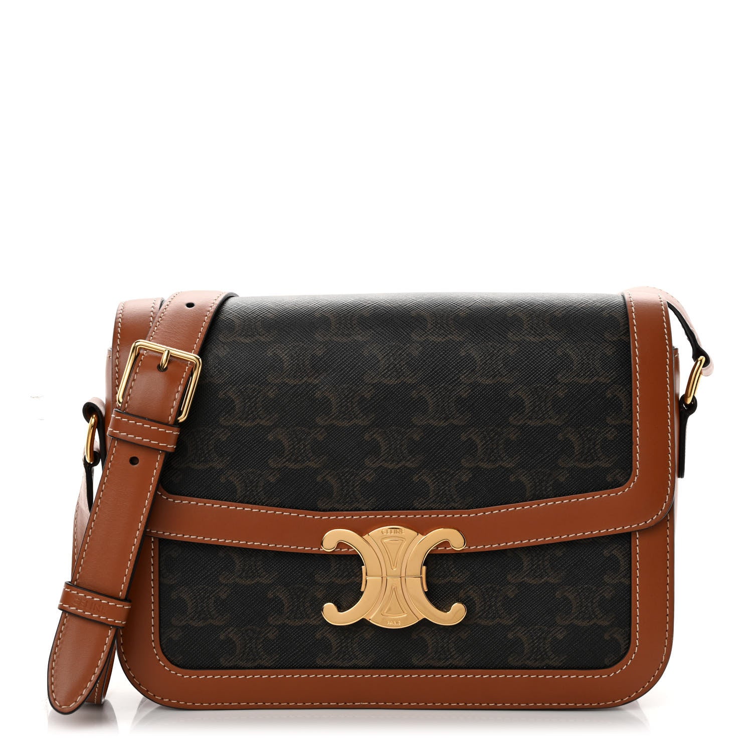 Celine Triomphe Canvas Calfskin Medium Triomphe Bag Tan 1 of 13
