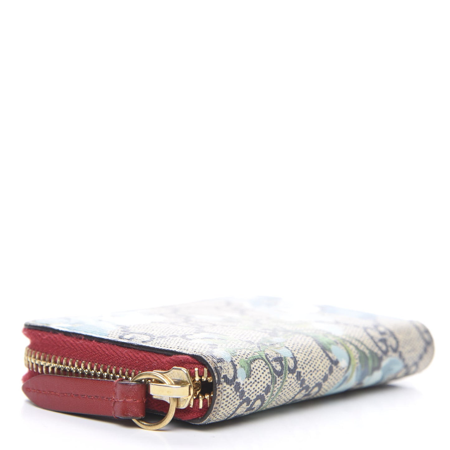 GG Supreme Monogram Blooms Zip Around Card Case Wallet Beige Blue Navy Hibiscus Red