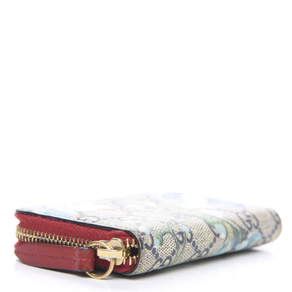 Gucci GG Supreme Monogram Blooms Zip Around Card Case Wallet Beige Blue Navy Hibiscus Red 3 of 8