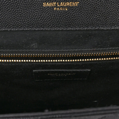 Saint Laurent Grain De Poudre Matelasse Chevron Large Monogram Satchel Black 6 of 10