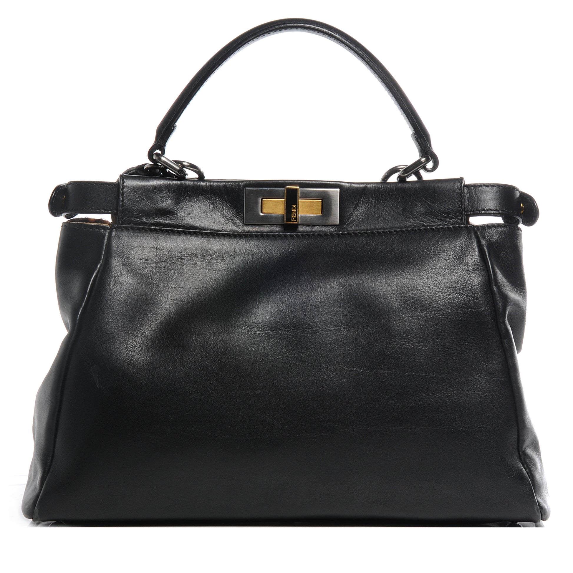 Fendi Calfskin Calf Hair Leopard Print Medium Peekaboo Iconic Satchel Black 1 of 7