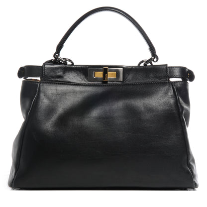 Fendi Calfskin Calf Hair Leopard Print Medium Peekaboo Iconic Satchel Black 1 of 7