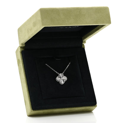 Van Cleef & Arpels 18K White Gold Diamond Guilloche Vintage Alhambra Pendant Necklace 7 of 7