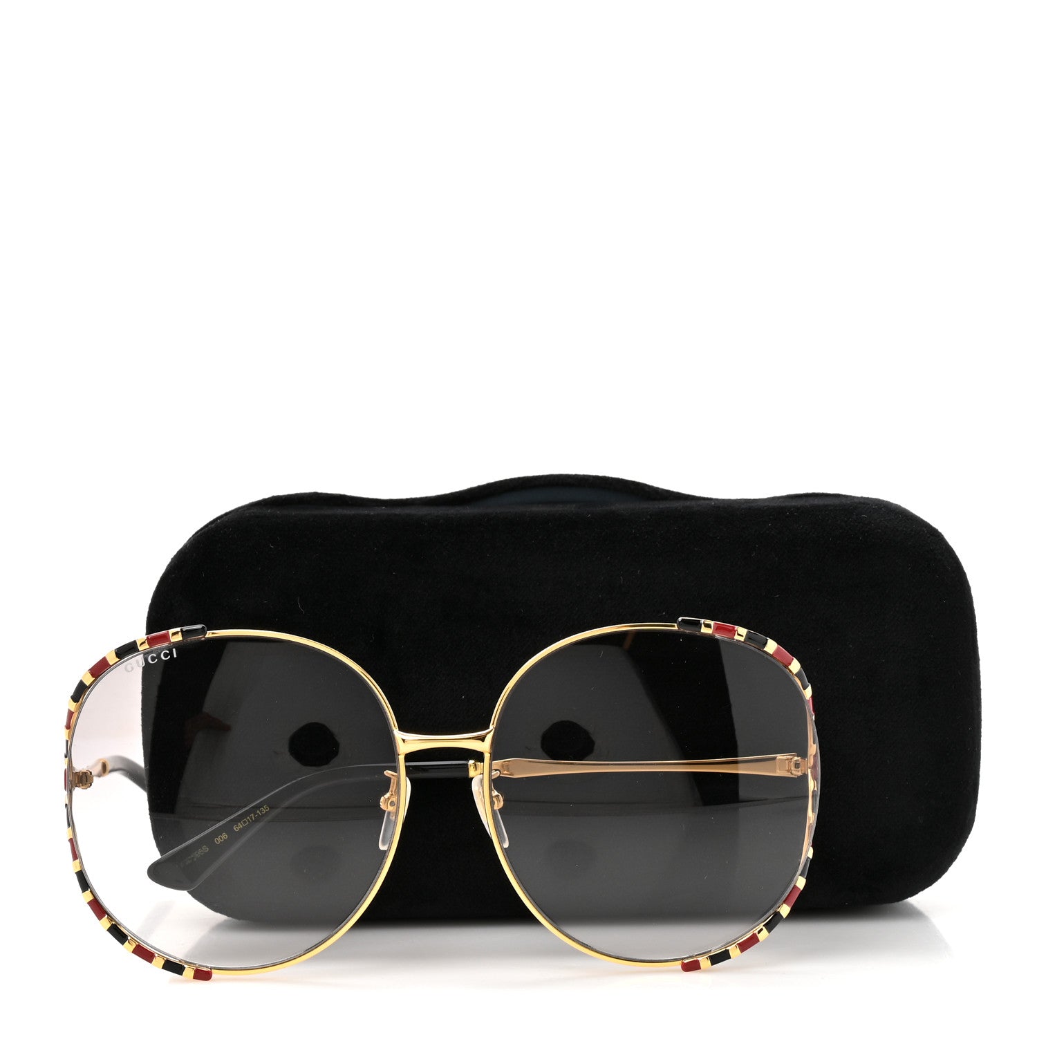 Gucci Metal Round Frame GG0595S Sunglasses Gold Black Red 8 of 8