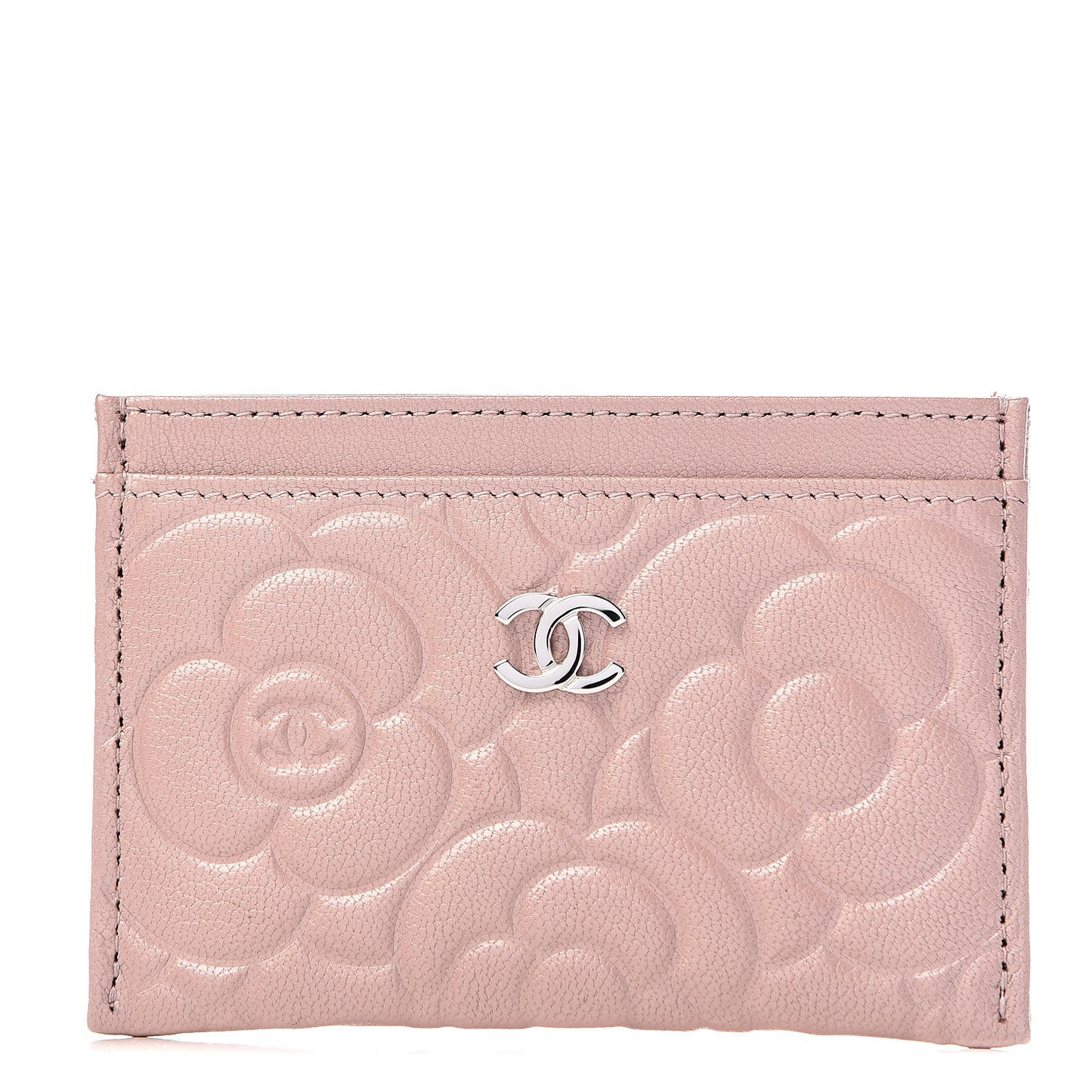 Goatskin Camellia Embossed Card Holder Light Pink