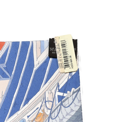 Hermes Silk Le Grand Prix du Faubourg Scarf 90 Orange Bleu White 3 of 5
